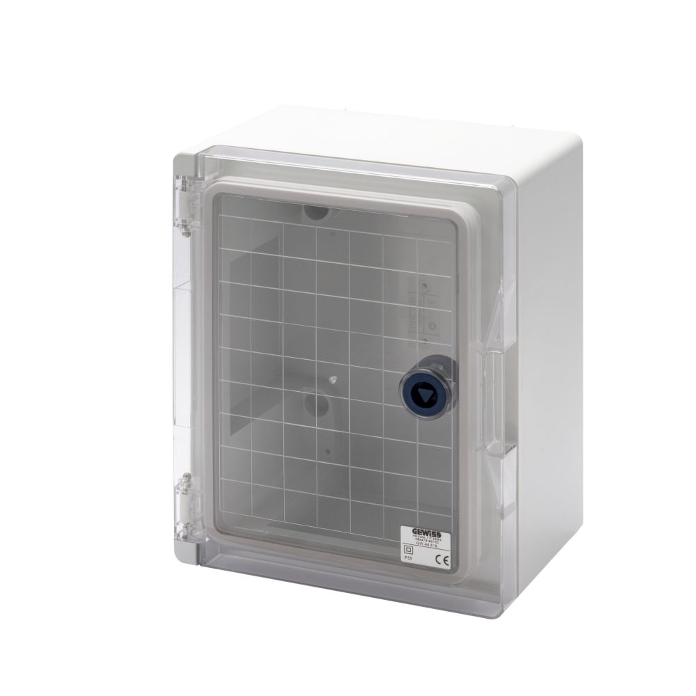  vodotěsná rozvodnice s průhlednými dvířky osazenými zámkem – gwplast 120 – 200x254x135 – ip55 – šedá ral 7035