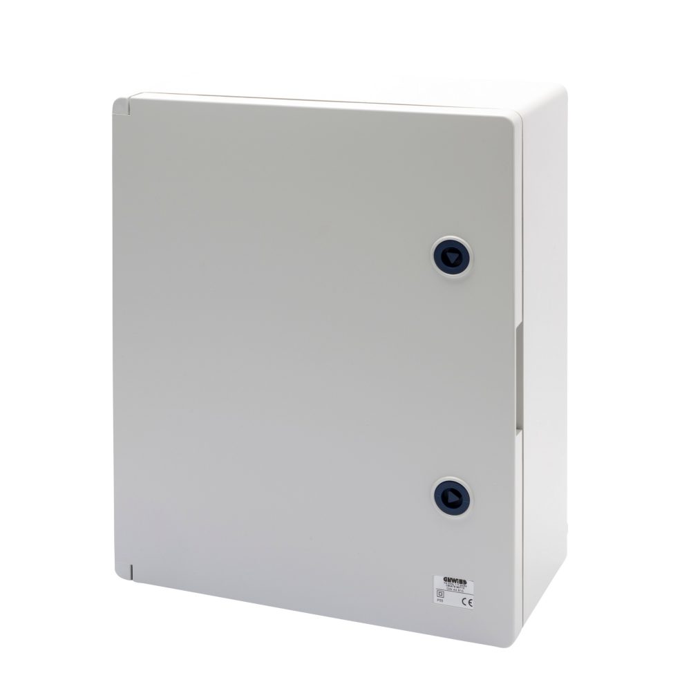  watertight board with blank door fitted with lock - gwplast 120 - 316x396x160 - ip55 - grey ral 7035