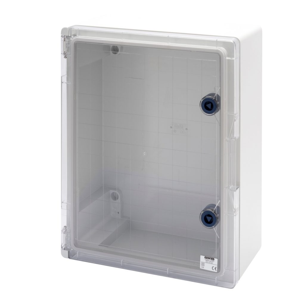 quadro stagno porta trasparente munita di serratura - gwplast 120 - 396x474x160 - ip55 - grigio ral 7035