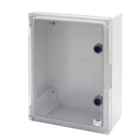 coffret étanche à porte transparente avec serrure - gwplast 120 - 316x396x160 - ip55 - gris ral 7035