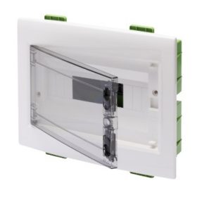 DISTRIBUTION BOARD - GREEN WALL - FOR MOBILE AND PLASTERBOARD WALLS - WITH SMOKED WINDOW PANEL AND EXTRACTABLE FRAME - 12 MODULES IP40
