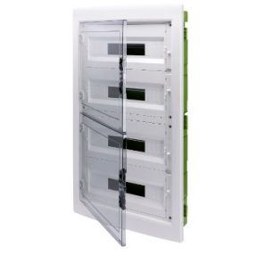 TABLOU DE DISTRIBUȚIE - PERETE VERDE - PENTRU PEREȚI MOBILI ȘI DIN GIPS-CARTON - CU PANOU CU FEREASTRĂ FUMURIE ȘI CADRU EXTRACTIBIL - 72 (18X4) MODULE IP40