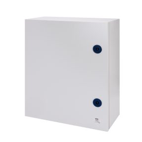 gehäuse aus metall mit geshlossener tür und schloss 515x650x250 - ip55 - grau ral 7035