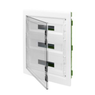 DISTRIBUTION BOARD - GREEN WALL - FOR MOBILE AND PLASTERBOARD WALLS - WITH SMOKED WINDOW PANEL AND EXTRACTABLE FRAME -  54 (18X3) MODULES IP40