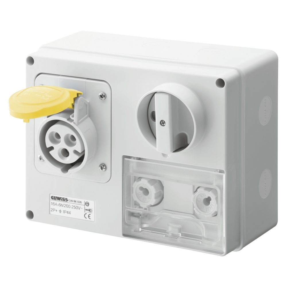  fixed interlocked horizontal socket-outlet - with bottom - with fuse-holder base - 2p+e 32a 100-130v - 50/60hz 4h cbf - ip44
