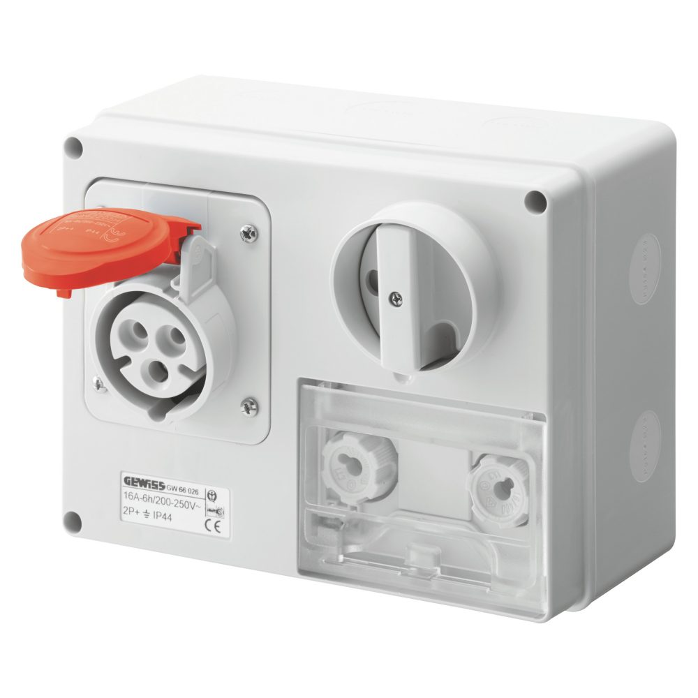  fixed interlocked horizontal socket-outlet - with bottom - with fuse-holder base - 3p+e 32a 380-415v - 50/60hz 6h cbf - ip44