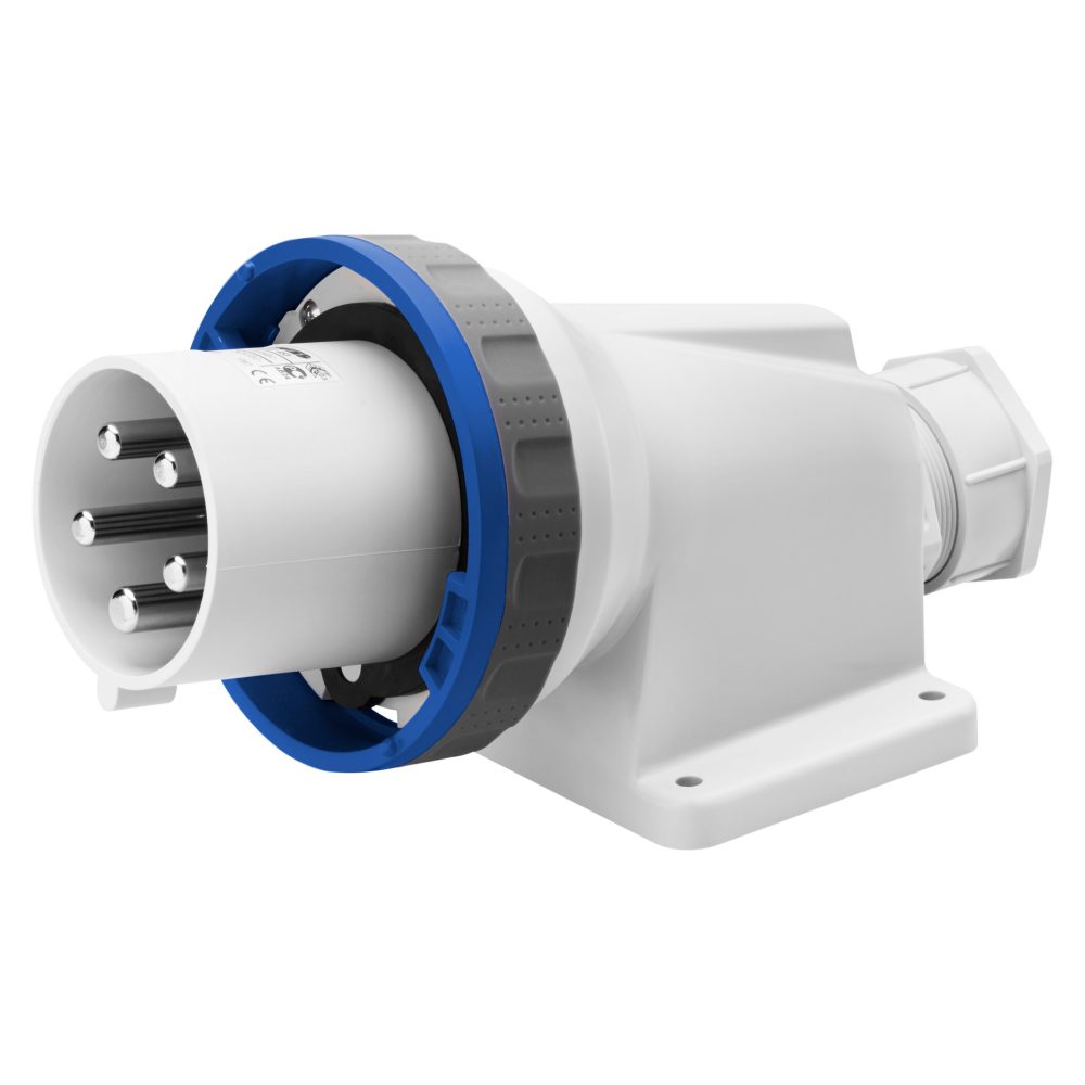  wandgerätestecker 90° - ip67 - 3p+e 125a 200-250v 50/60hz - blau - 9h - schraubkontakten