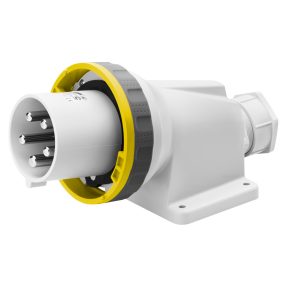 90° angled surface mounting inlet - ip67 - 3p+n+e 63a 100-130v 50/60hz - yellow - 4h - mantle terminal