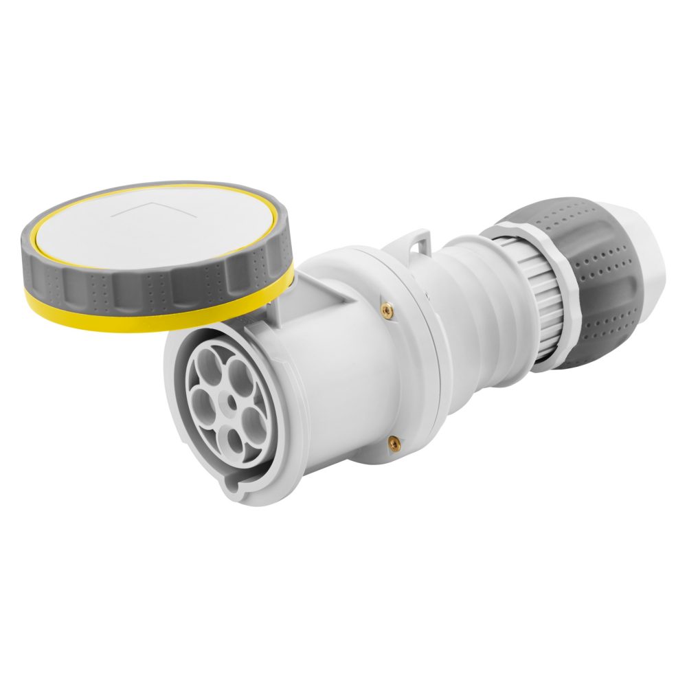  přímá spojka hp – ip66/ip67/ip68/ip69 – 2p+e 63 a 100-130 v 50/60 hz – žlutá – 4h – plášťová svorka