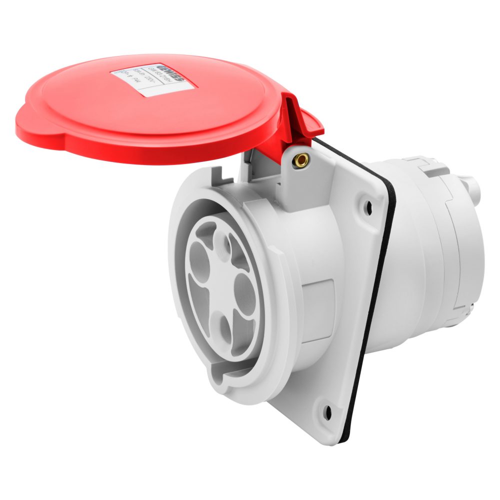  10° angled flush-mounting socket-outlet hp - ip44/ip54 - 3p+e 63a 380-415v 50/60hz - red - 6h - mantle terminal