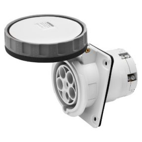 PRESA FISSA DA INCASSO A 10° HP - IP66/IP67 - 3P+N+T 63A 600-690V 50/60HZ - NERO - 5H - CABLAGGIO A MANTELLO