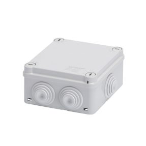 JUNCTION BOX WITH PLAIN QUICK FIXING LID - IP55 - INTERNAL DIMENSIONS 100X100X50 - WALLS WITH CABLE GLANDS - GREY RAL 7035