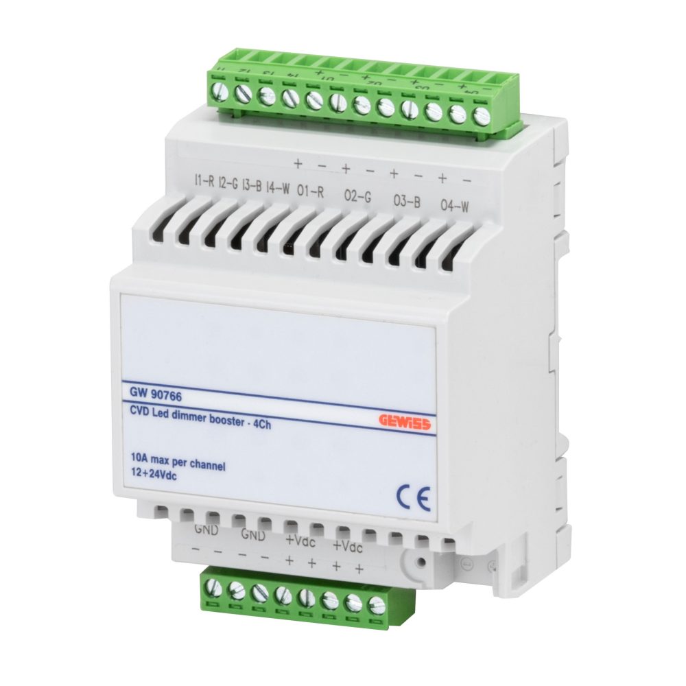  amplificateur pour actionneurs de gradateur à led cvd - 4 x 10 a - ip20 - 4 modules - montage sur rail din