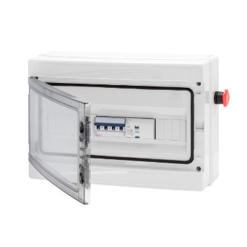 Quadros estanques eletrificados, termoplástico, com porta transparente equipada de fecho - cinza RAL 7035