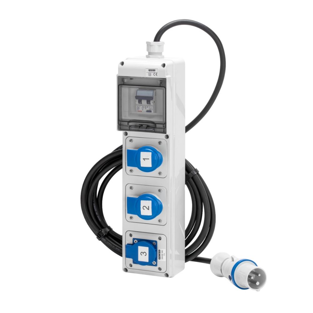  Q-DIN 5 DBO - MOBILE-PORTABLE - WIRED - WITH CABLE AND PLUG - 3 2P+E 16A IEC309 + 1 GERMAN STANDARD SOCKET 16A - IP44