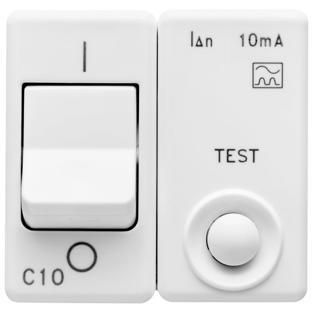  disjoncteur magnétothermique différentiel - 230vca - classe a - 1p+n 10a 3ka 10ma courbe c - 2 modules - system white