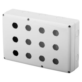 prázdný rozvaděč pro tlačítka, ovládací prvky a kontrolky – 12 pozic – průměr 22 mm – víko šedá ral 7035 – ip66