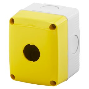 contenitore vuoto per pulsanti, comandi e segnalatori - 1 posto - diametro 22mm - coperchio giallo - ip66