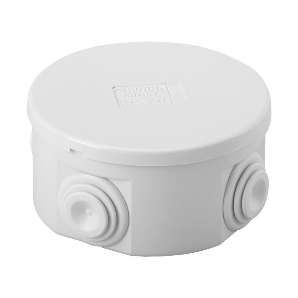  CASSETTA DI DERIVAZIONE CON COPERCHIO BASSO A PRESSIONE - IP44 -DIMENSIONI INTERNE Ø 80X40 -PARETI CON PASSACAVI - GRIGIO RAL 7035