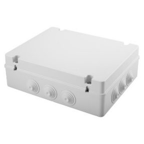 JUNCTION BOX WITH PLAIN SCREWED LID - IP55 - INTERNAL DIMENSIONS 380X300X120 - WALLS WITH CABLE GLANDS - GREY RAL 7035