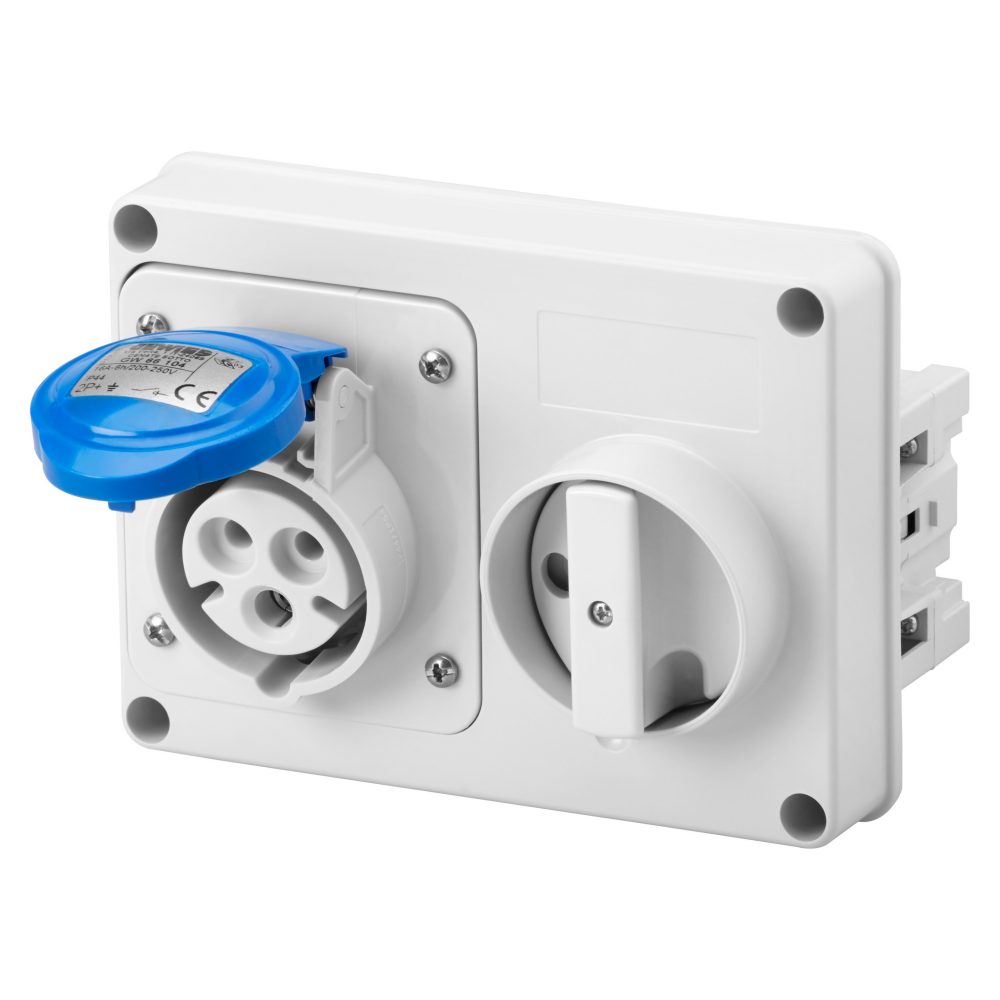  fixed interlocked horizontal socket-outlet - without bottom - without fuse-holder base - 2p+e 32a 200-250v - 50/60hz 6h - ip44