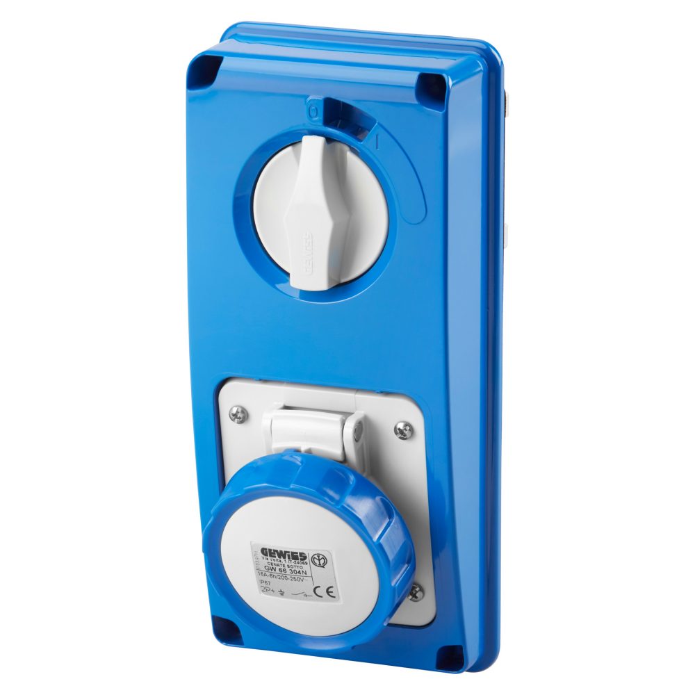  prise verticale interverrouillée - sans fond - sans base porte-fusibles - 2p+t 16a 200-250v - 50/60hz 6h - ip67