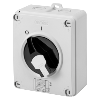 ROTARY ISOLATOR SWITCH - HP - COMMAND - ISOLATING MATERIAL BOX - 25A 4P - LOCKABLE BLACK KNOB - IP66/67/69
