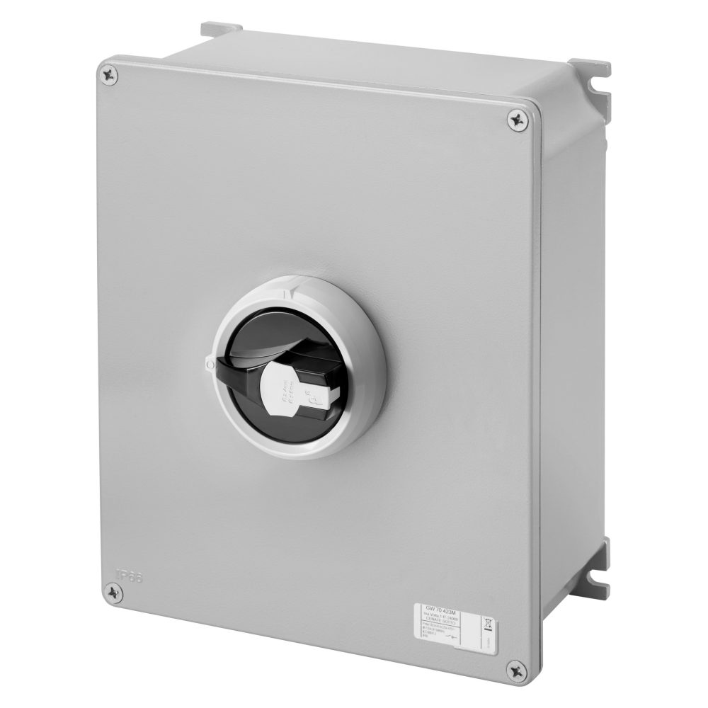  seccionador rotativo - hp - montaje en superficie - mando - caja de metal - 125a 4p - maneta negra bloqueable - ip66