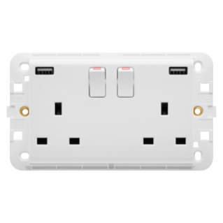 TWIN SWITCHED SOCKET-OUTLET - BRITISH STANDARD - WITH USB -  2P+E 13 A - WHITE - CHORUS