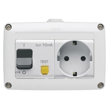 Toma de fuerza + interruptor automático magnetotérmico diferencial - curva C - clase A - 230 V AC - IP40 Toma de fuerza + interruptor automático magnetotérmico diferencial - curva C - clase A - 230 V AC - IP40