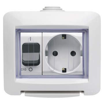 Toma de fuerza + interruptor automático magnetotérmico - curva C - 230 V AC - IP55 Toma de fuerza + interruptor automático magnetotérmico - curva C - 230 V AC - IP55
