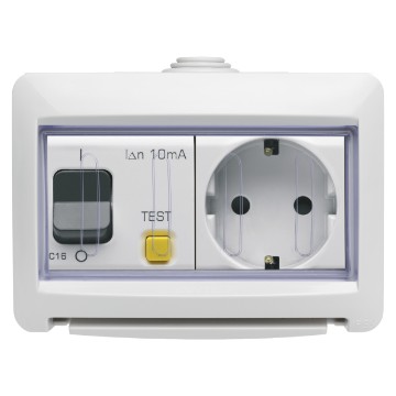 Toma de fuerza + interruptor automático magnetotérmico diferencial - curva C - clase A - 230 V AC - IP55 Toma de fuerza + interruptor automático magnetotérmico diferencial - curva C - clase A - 230 V AC - IP55