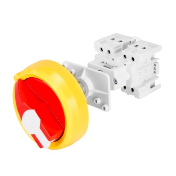Rotativos seccionadores para puerta de cuadro con maneta roja enclavable con candado y eje prolongado Rotativos seccionadores para puerta de cuadro con maneta roja enclavable con candado y eje prolongado