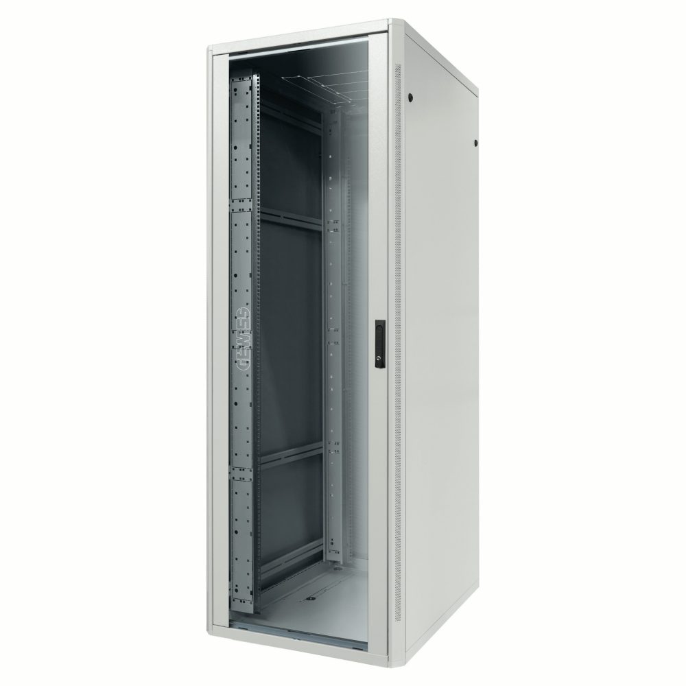  bondeschranke 19" - metall - tür trasparent - 2 träger - 42u - 600x1985x600 - grau ral 7035