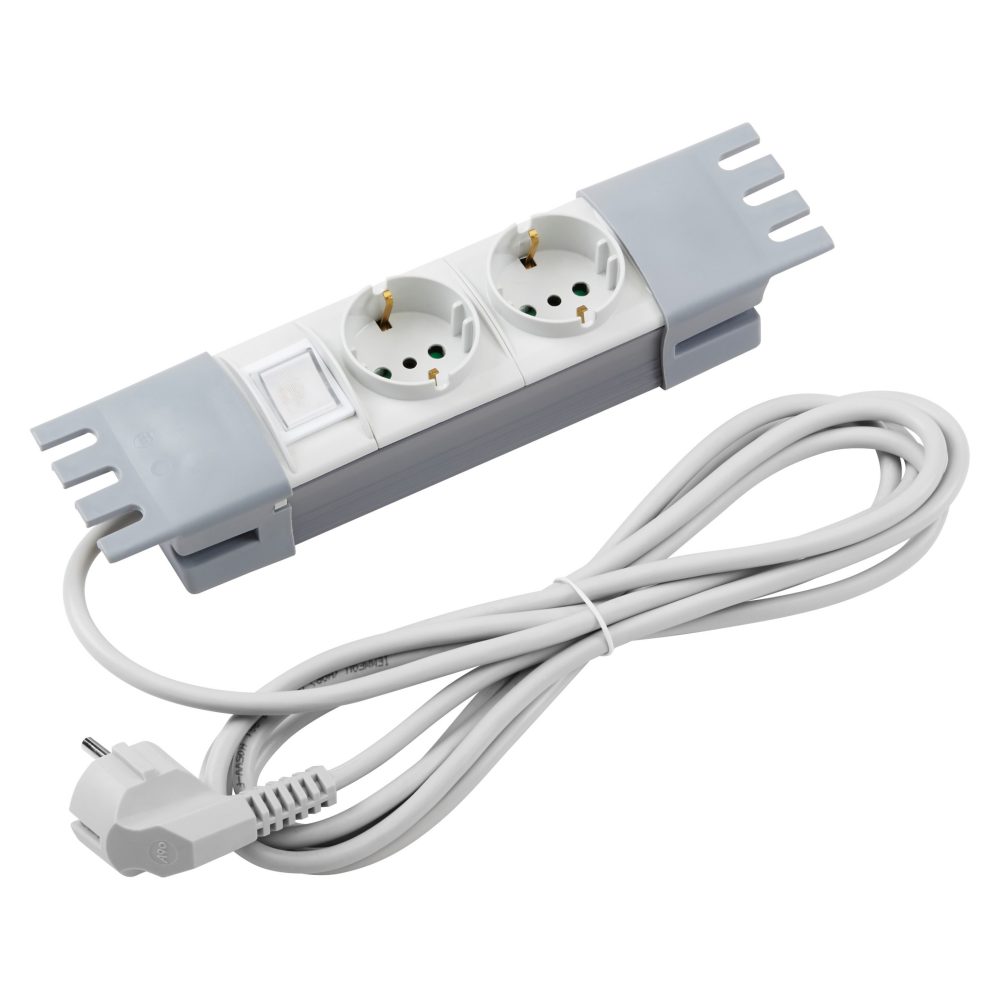 pannello di alimentazione 10" - 2 prese 2p+t 16a p30 standard italiano/tedesco - interruttore bipolare luminoso - 1,5u grigio