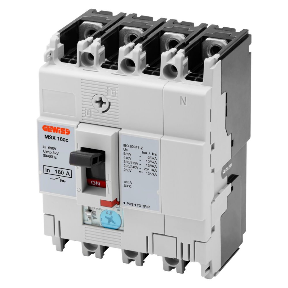 msx 160c - interruptores compactos en caja moldeada - disparo térmico ajustable y magnético fijo - 16 ka 3p+n 125 a 525 v
