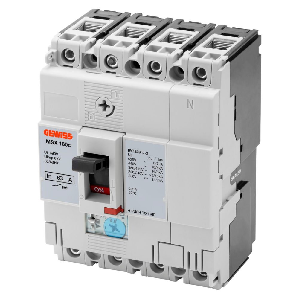 msx 160c - interruttore magnetotermico scatolato compatto - termica regolabile - magnetica fissa - 16ka 3p+n 100a 525v