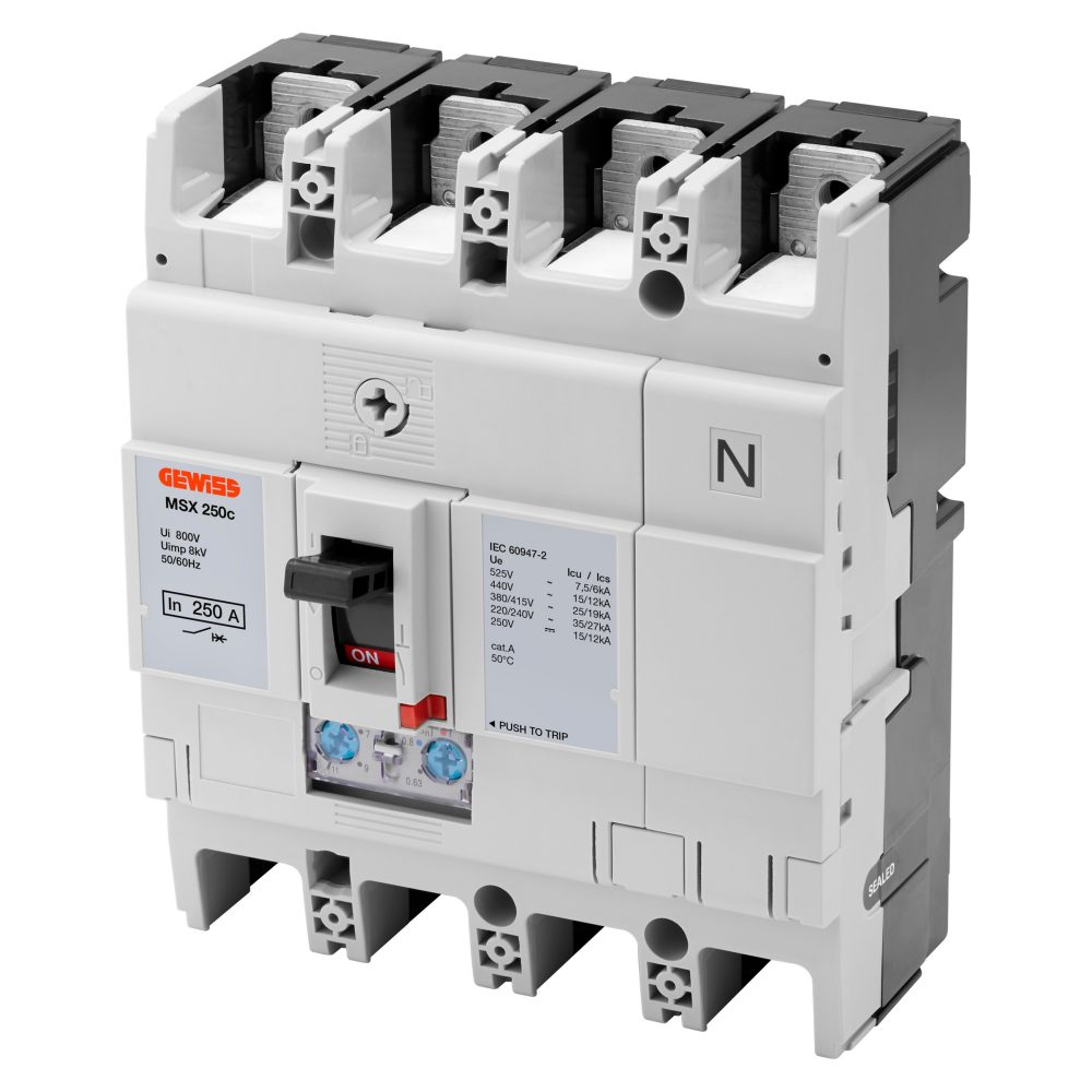 msx 250c - compact moulded case circuit breakers - adjustable thermal and adjustable magnetic release - 25ka 3p+n 160a 525v