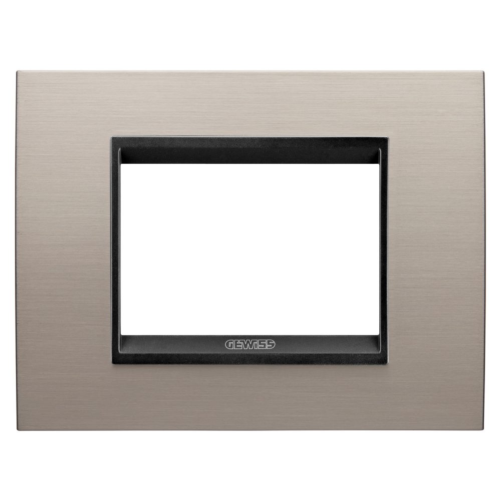  lux plate - in metal - 3 modules - brushed aluminium lavy - inner frame matt black - chorusmart