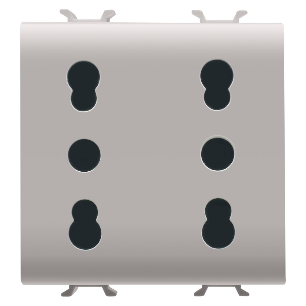  italian standard double socket-outlet 250v ac - 2x2p+e 16a dual amperage - p11-p17 - 2 modules - natural satin beige - chorusmart
