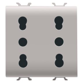 italian standard double socket-outlet 250v ac - 2x2p+e 16a dual amperage - p11-p17 - 2 modules - natural satin beige - chorusmart
