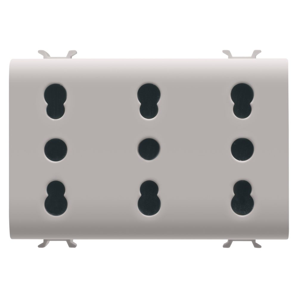  italian standard triple socket-outlet 250v ac - 3x2p+e 16a dual amperage - p11-p17 - 3 modules - natural satin beige - chorusmart