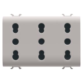 italian standard triple socket-outlet 250v ac - 3x2p+e 16a dual amperage - p11-p17 - 3 modules - natural satin beige - chorusmart
