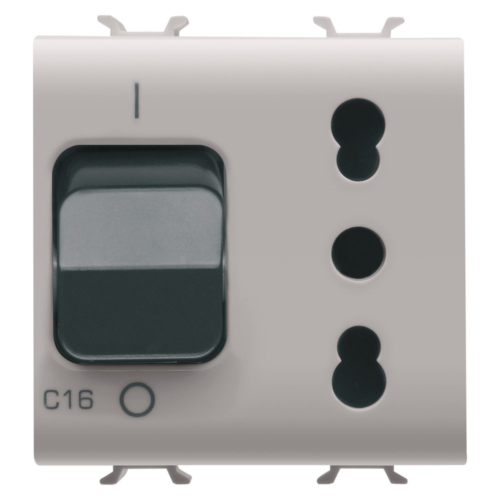  bases interbloqueada 2p+t 16a - p17-p11 - con interruptor magnetotérmico 1p+n 16a - 230vca - 2 módulos - beige natural - chorusmart