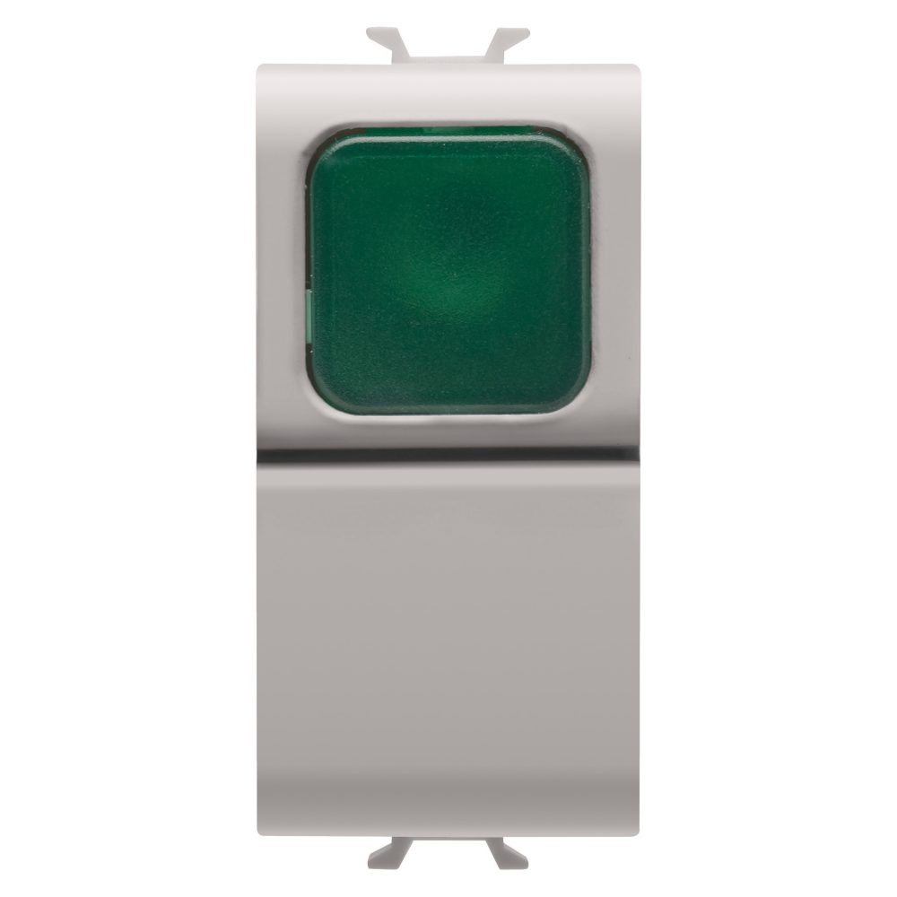  push-button 1p 250v ac - no 16a - green diffuser - 1 module - natural satin beige - chorusmart