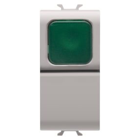 BUTON 1P 250V c.a. - NO 16A - DIFUZOR VERDE - 1 MODUL - BEJ SATINAT NATURAL - CHORUSMART