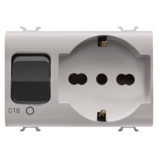 INTERLOCKED SWITCHED SOCKET-OUTLET - 2P+E 16A - P40 - WITH MINIATURE CIRCUIT BREAKER 1P+N 16A - 230V ac - 3 MODULES - NATURAL SATIN BEIGE - CHORUS.
