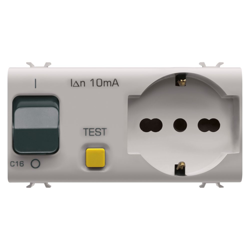  interlocked switched socket-outlet - 2p+e 16a - p40 - with resid.current circuit breaker 1p+n 16a - 230vac - 4 modules - nat. satin beige - chorusmart