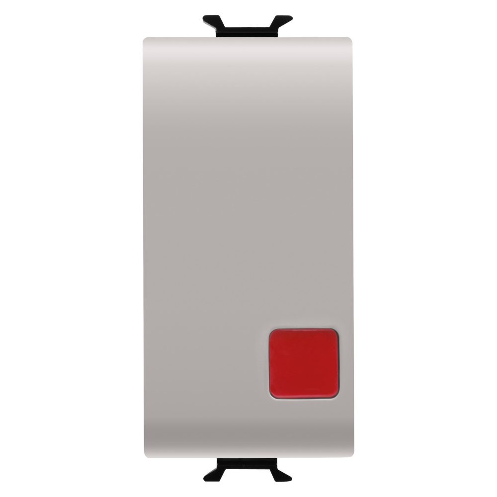  pulsante unipolare 250v ac - nc+na 16a - arresto - lente rossa - 1 modulo - natural beige satinato - chorusmart