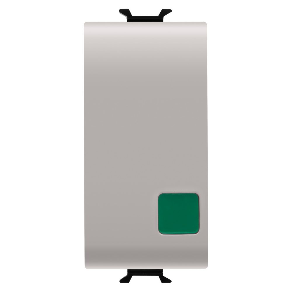  pulsante unipolare 250v ac - na+nc 16a - marcia - lente verde - 1 modulo - natural beige satinato - chorusmart